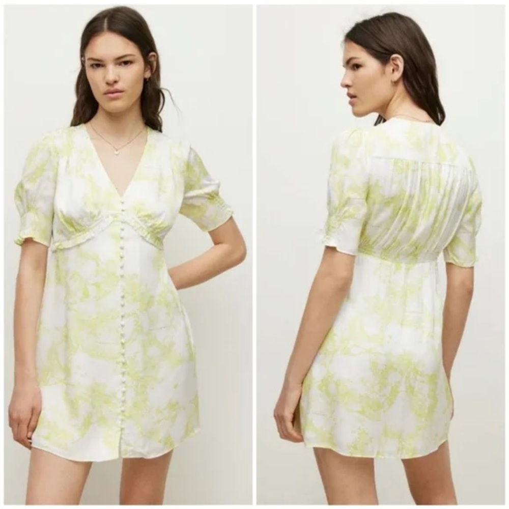 All Saints NWT‎ Demi Marama Dress Citrus Yellow Women’s Sz 4 Mini Ruffle